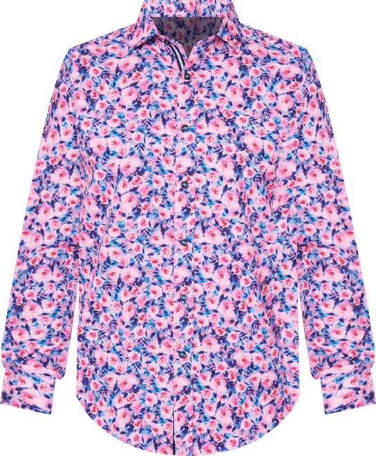 Men's Slim Fit Non-Iron Floral Print Performance Stretch Button-Down Shirt