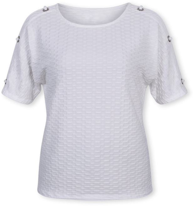 Petite Short Sleeve Honeycomb Textured Grommet Top