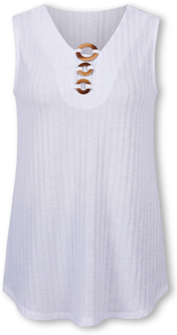 Petite Size Sleeveless Ribbed Top with Triple Rings