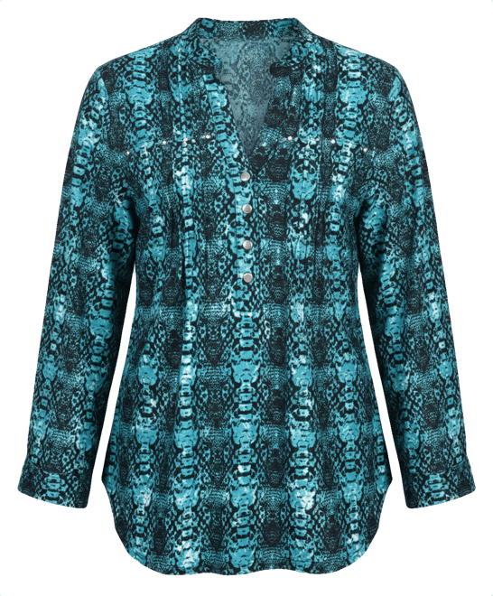 Petite Size Long Sleeve Jacquard Knit Y-neck Top