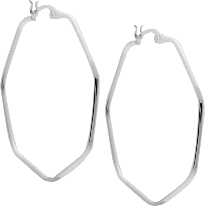 Hexagon Large Medium Hoop Earrings in Silver-Plate
