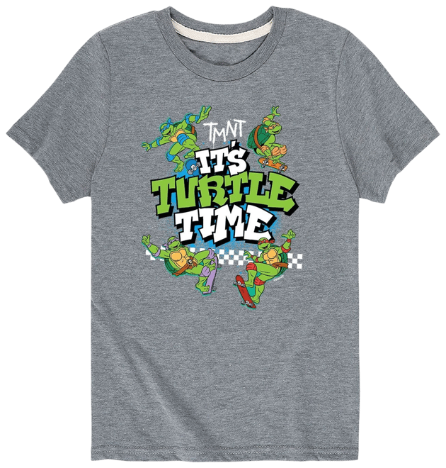 Teenage Mutant Ninja Turtles Kids Its Turtle Time Graphic T-Shirt, Grey, Large, Cotton