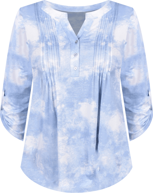 Women's Knit Jacquard 3/4 Sleeve Roll Tab Top