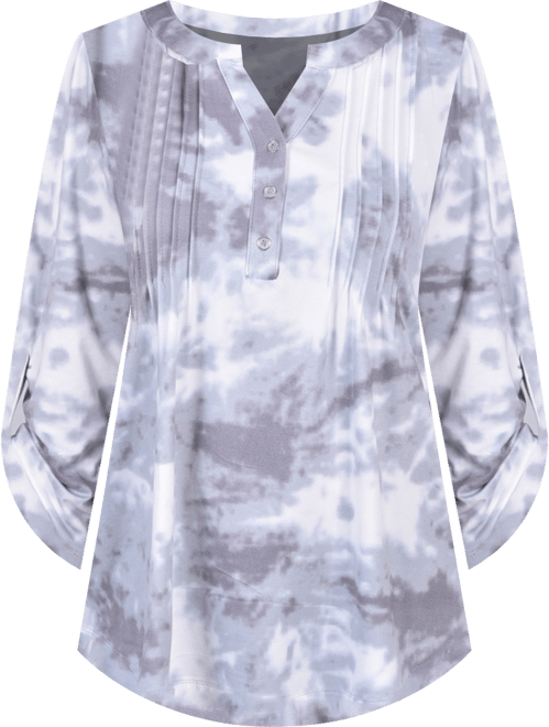 Women's Knit Jacquard 3/4 Sleeve Roll Tab Top