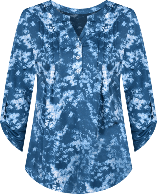 Women's Knit Jacquard 3/4 Sleeve Roll Tab Top