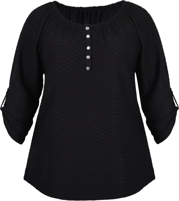 Plus Size 3/4 Sleeve Honeycomb Henley Top