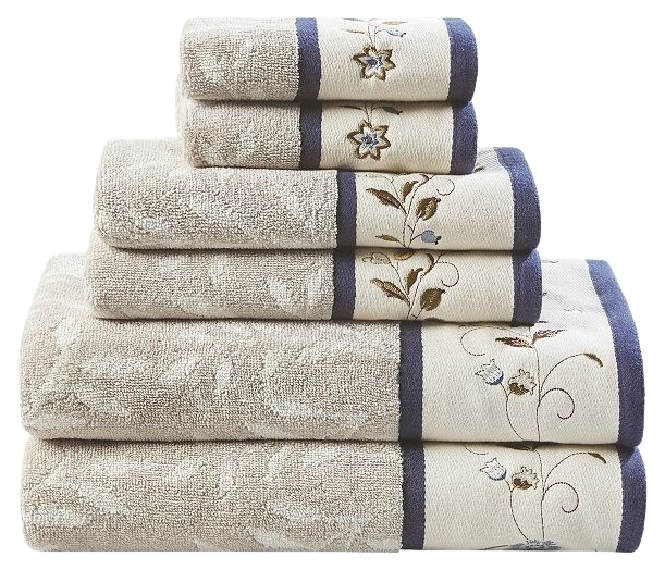 Cotton Craft 6 Piece Towel Set - 100% Cotton Soft Bathroom Towels - Absorbent Sculpted Jacquard Velour Decorative Towel - 550 GSM Luxury Guest Towel