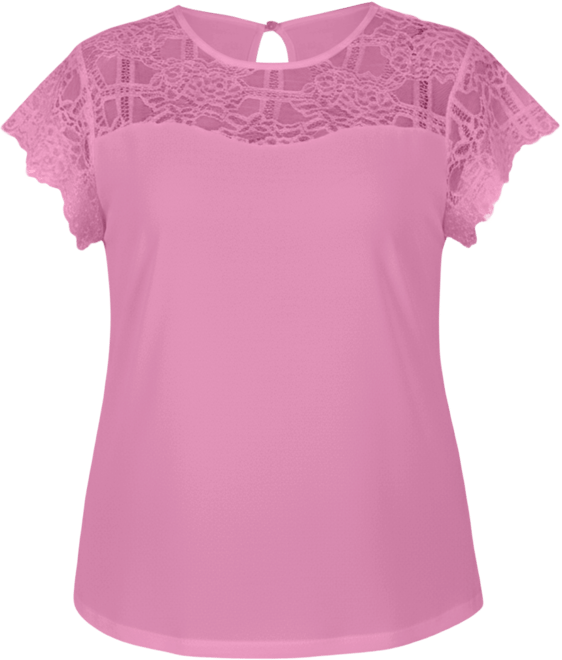 Plus Size Short Sleeve Lace and Crepe Top