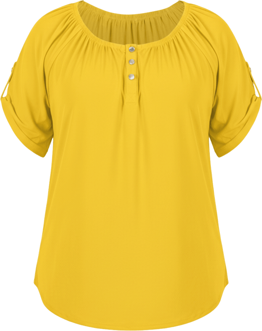 Plus Size Short Sleeve Round Neck Henley Top