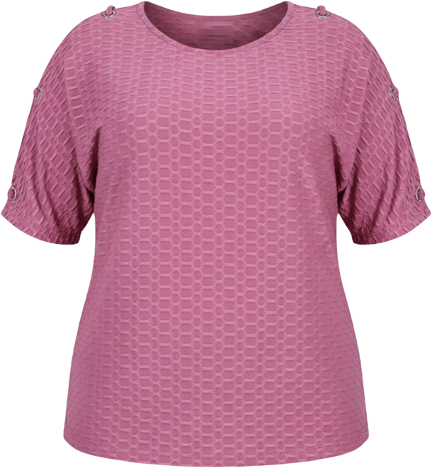 Plus Size Short Sleeve Honeycomb Textured Grommet Top