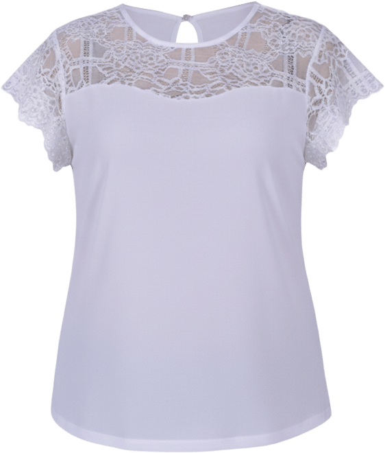 Plus Size Short Sleeve Lace and Crepe Top