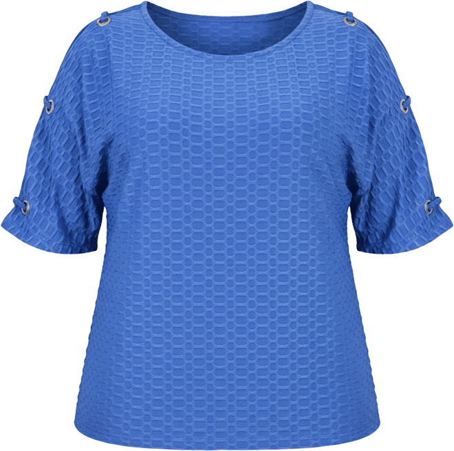 Plus Size Short Sleeve Honeycomb Textured Grommet Top