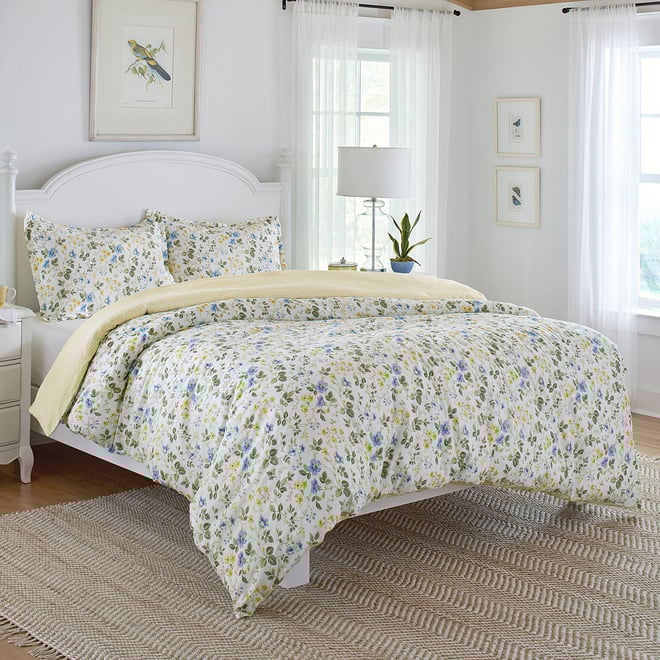 Laura Ashley Meadow Reversible Duvet Cover Set, Color: Sunblue