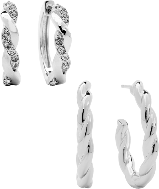 Women's Crystal Twist Hoop Earrings Set, 4 Pieces