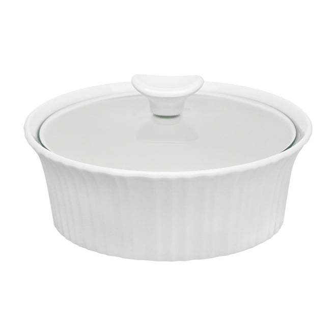 French White Fluted Glass Lid for 1.5-quart Round Baking Dish
