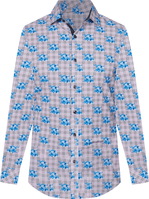 Men's Slim Fit Non-Iron Floral-Print Performance Stretch Dress Shirt