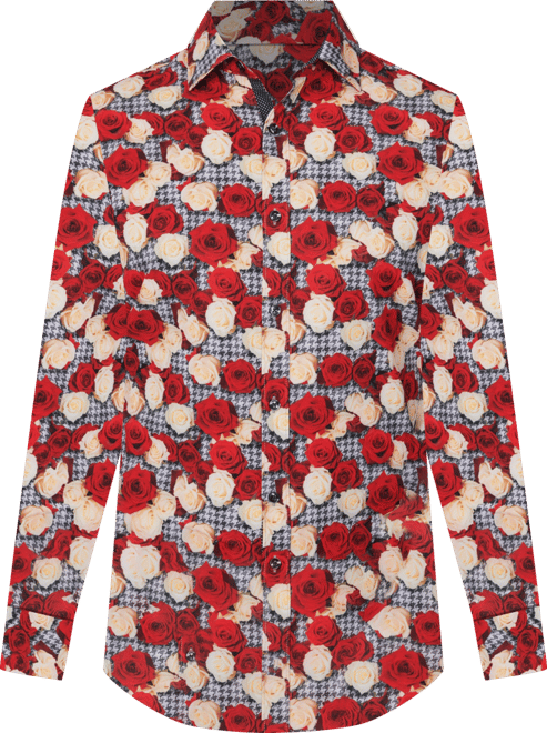 Men's Slim Fit Non-Iron Floral-Print Performance Stretch Dress Shirt