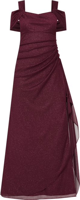 Cold-Shoulder Draped Metallic Gown