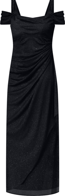 Cold-Shoulder Draped Metallic Gown