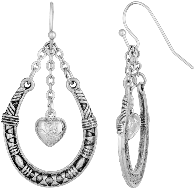 Women's Pewter Horseshoe with Hanging Heart Earring