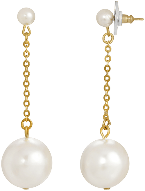 Women's Gold Tone Imitation Pearl Chain Drop Post Earring