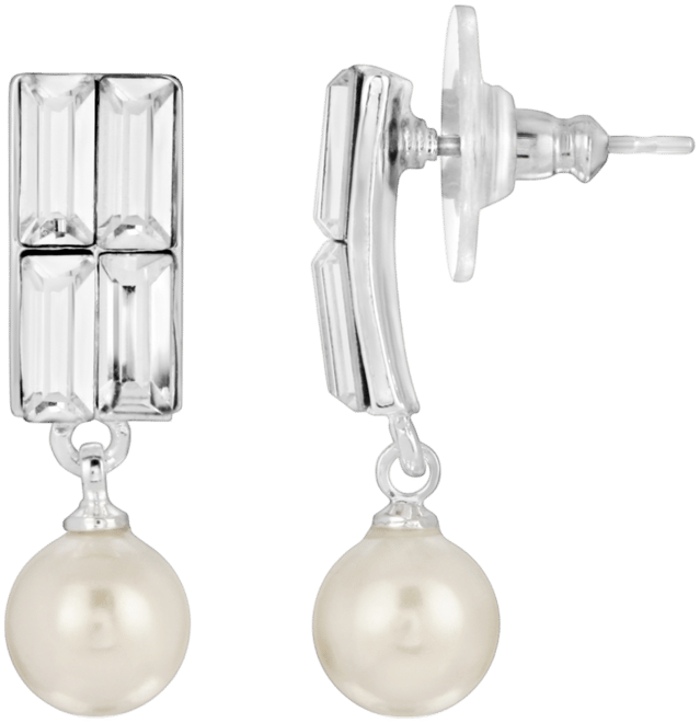 Women's Crystal and Faux Imitation Pearl Drop Earrings