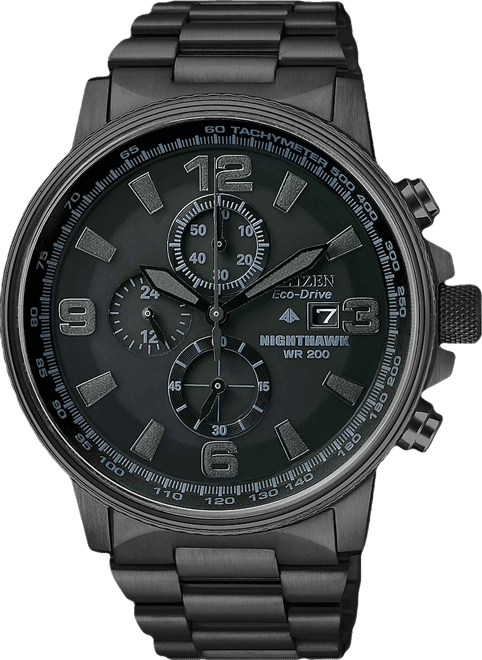Men's Chronograph Eco-Drive Nighthawk Black Ion Plated Stainless Steel Bracelet Watch 43mm CA0295-58E
