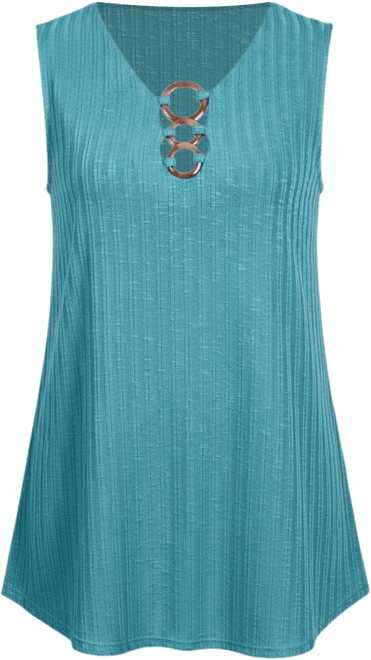 Petite Size Sleeveless Ribbed Top with Triple Rings