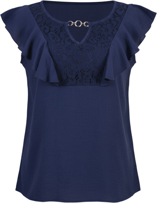 Petite Sleeveless Flutter Yoke Blouse