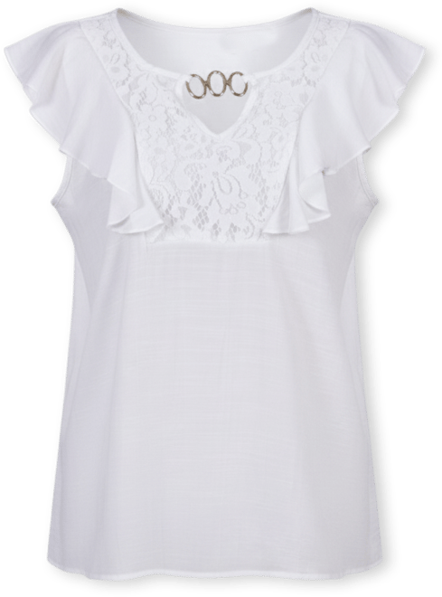 Petite Sleeveless Flutter Yoke Blouse