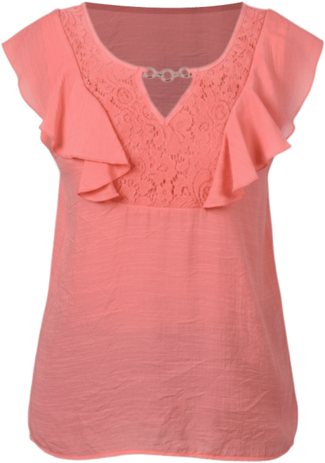 Petite Sleeveless Flutter Yoke Blouse