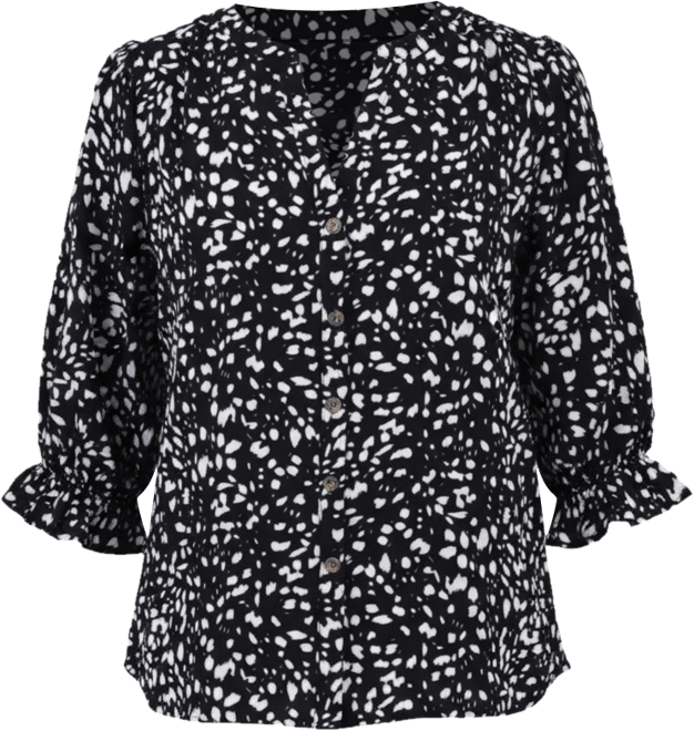 Petite Elbow Sleeve Y-Neck Blouse