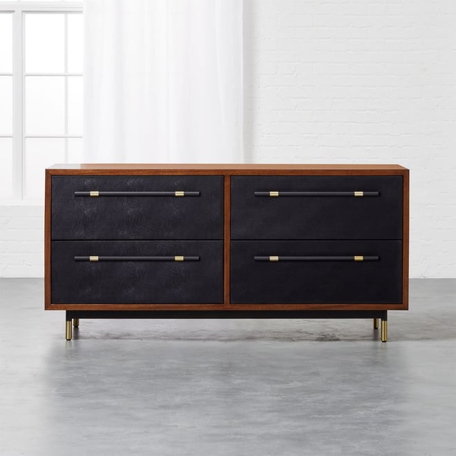 Oberlin 4-Drawer Black Leather and Wood Dresser + Reviews