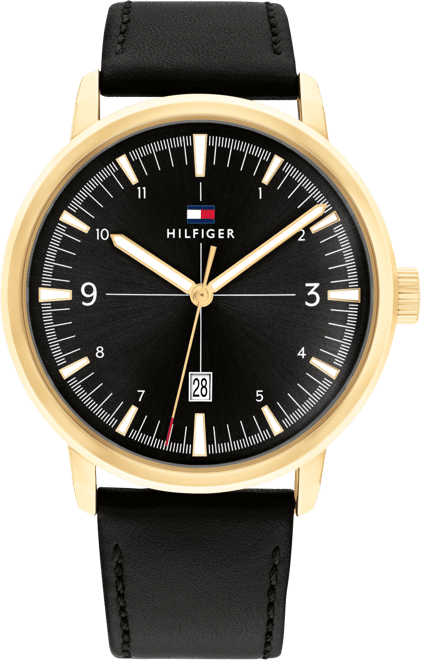 Men's Black Leather Strap Watch 44mm