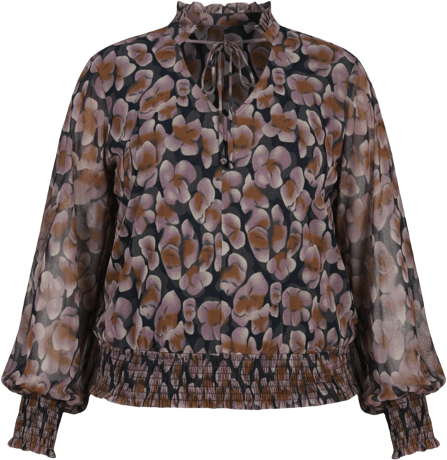 Plus Size Long Sleeve Tie Front Mesh Blouse