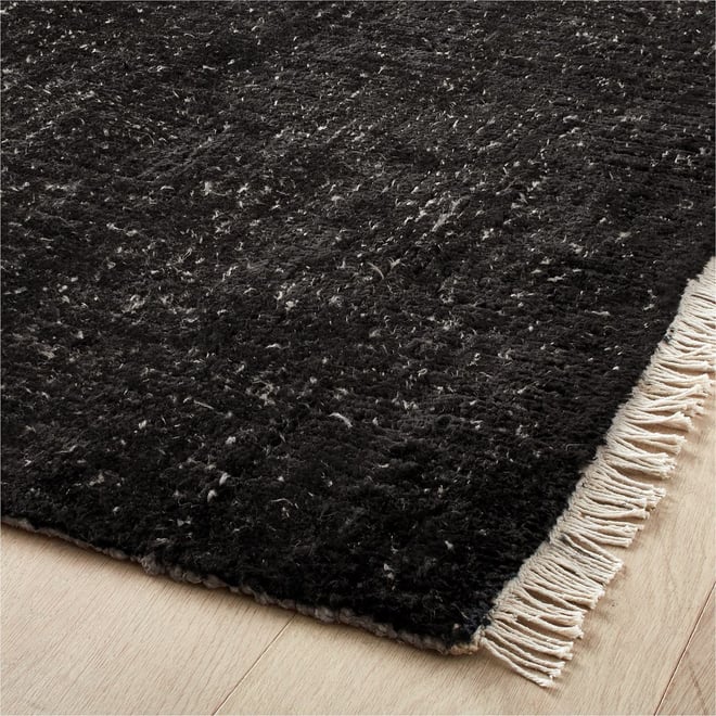 Lavish Hand-Knotted Black Floral Wool Area Rug