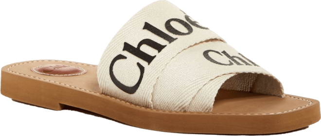 Chloe☆25SS WOODY ロゴデザイン サンダル BEIGE LADIES Chloe (クロエ) Woody ロゴ入りフラットミュール Blushy Beige