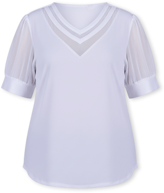 Plus Size Short Puff Sleeve V-Neck Top