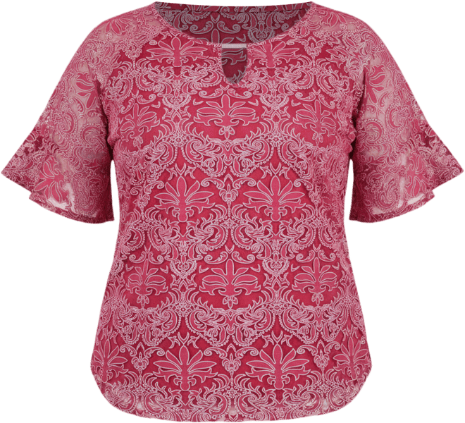 Plus Size Short Bell Sleeve Lace Blouse