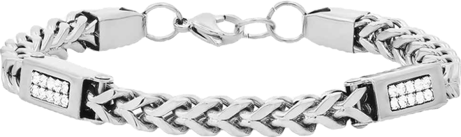 Men's Stainless Steel Wheat Chain and Simulated Diamonds Link Bracelet