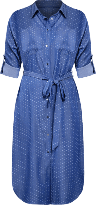 Petite 3/4 Roll Tab Sleeve Denim Dress