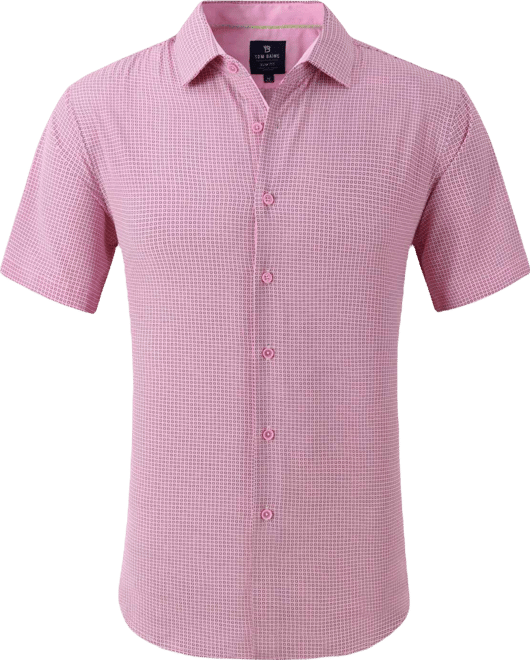 Men's Tom Baine Slim Fit Performance Short Sleeve Geometric Button Down, Pink, Large