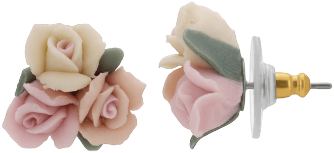 Women's Porcelain Rose Button Earring