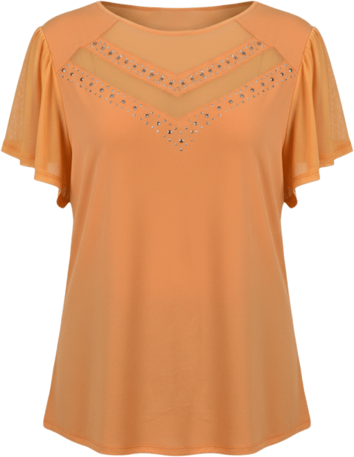 Petite Studded Short Flutter Sleeve Top