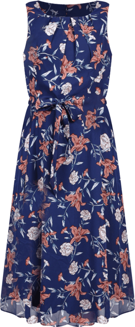 Petite Sleeveless Chiffon Belted Dress