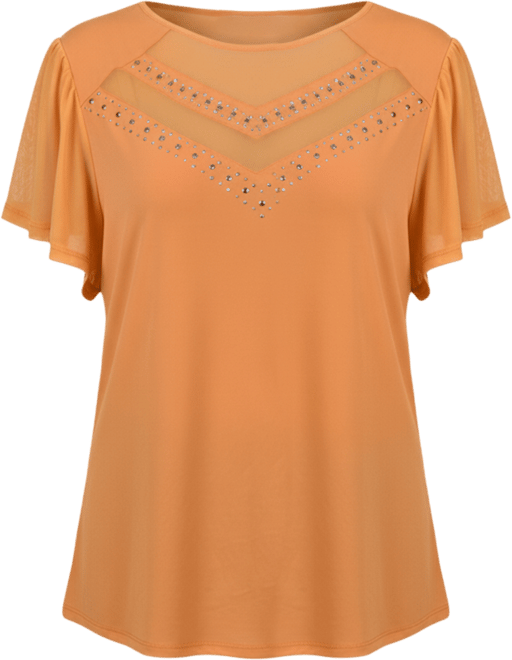 Petite Studded Short Flutter Sleeve Top