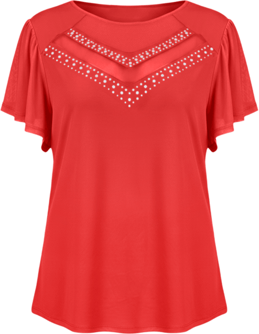 Petite Studded Short Flutter Sleeve Top