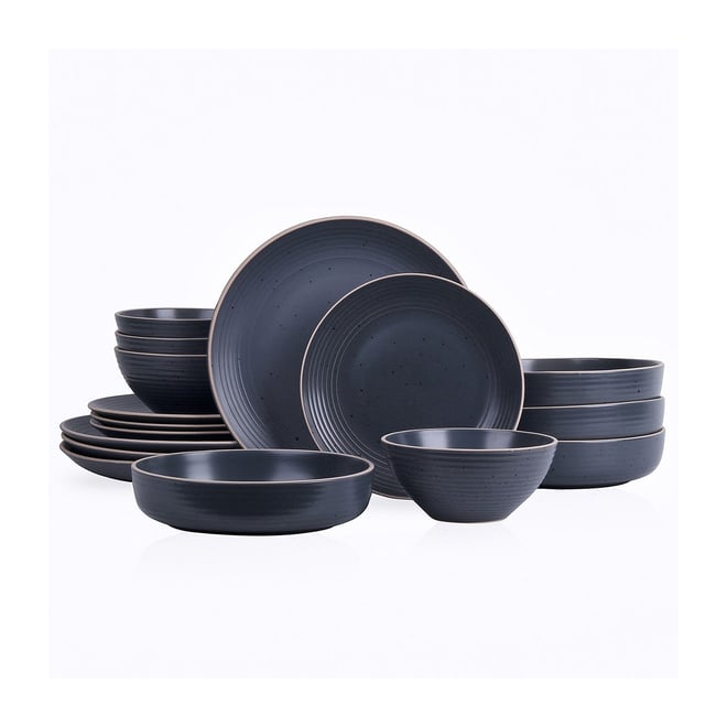 Stone Lain Coupe Dinnerware Set - Service for 4 - Black Matte - 16 Piece Stoneware