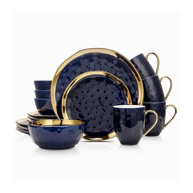 Sur La Table Kitchen Essentials Banquette 16 Piece Double Bowl Plates And Bowls Reactive Glaze Stoneware Dinnerware Set Greenblue