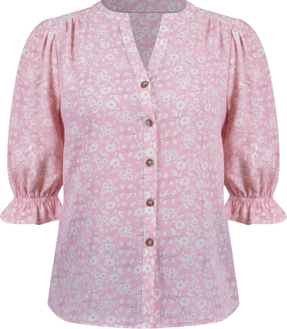 Petite Elbow Sleeve Y-Neck Blouse